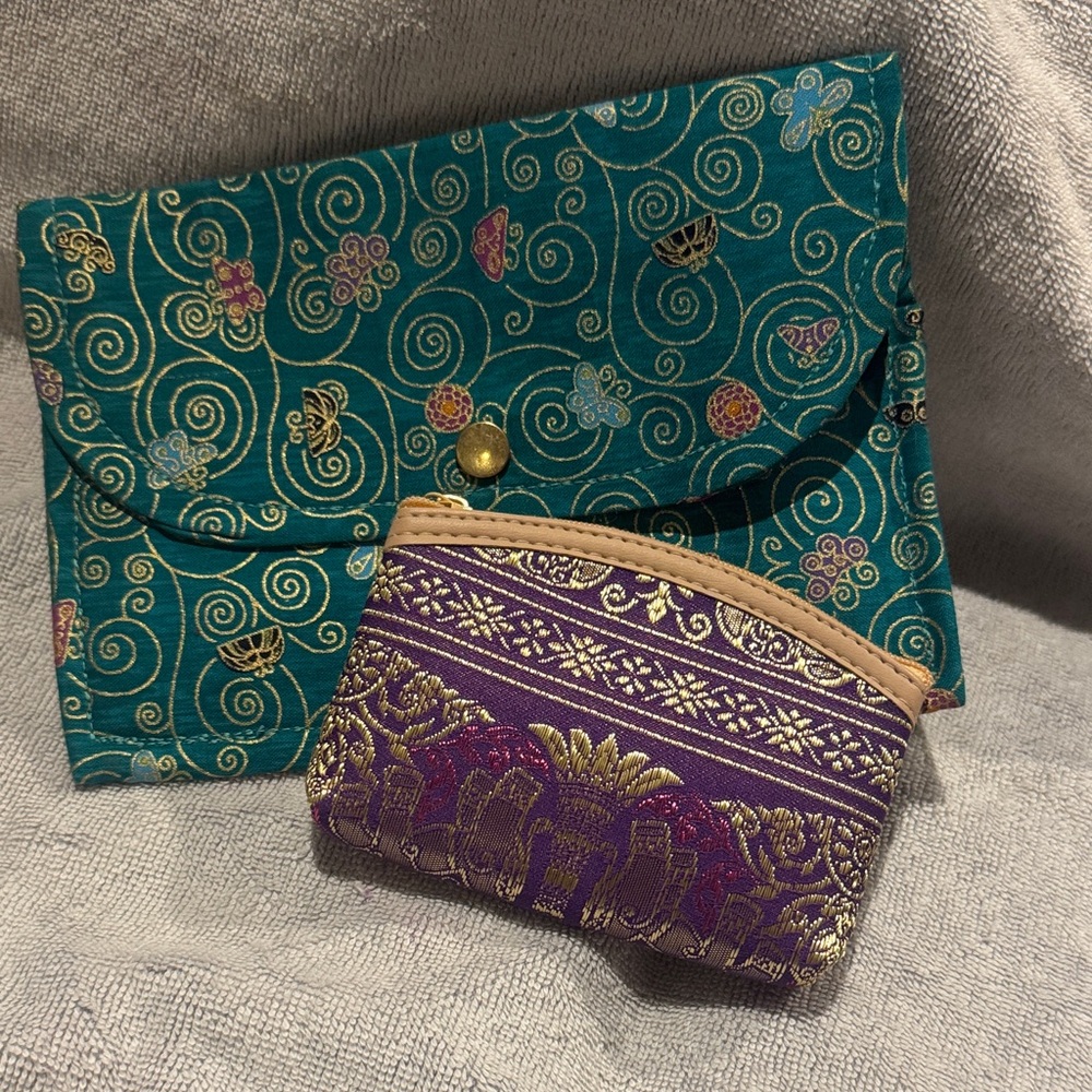 Elegant Teal and Purple Women's Clutch & Coin Purse Set